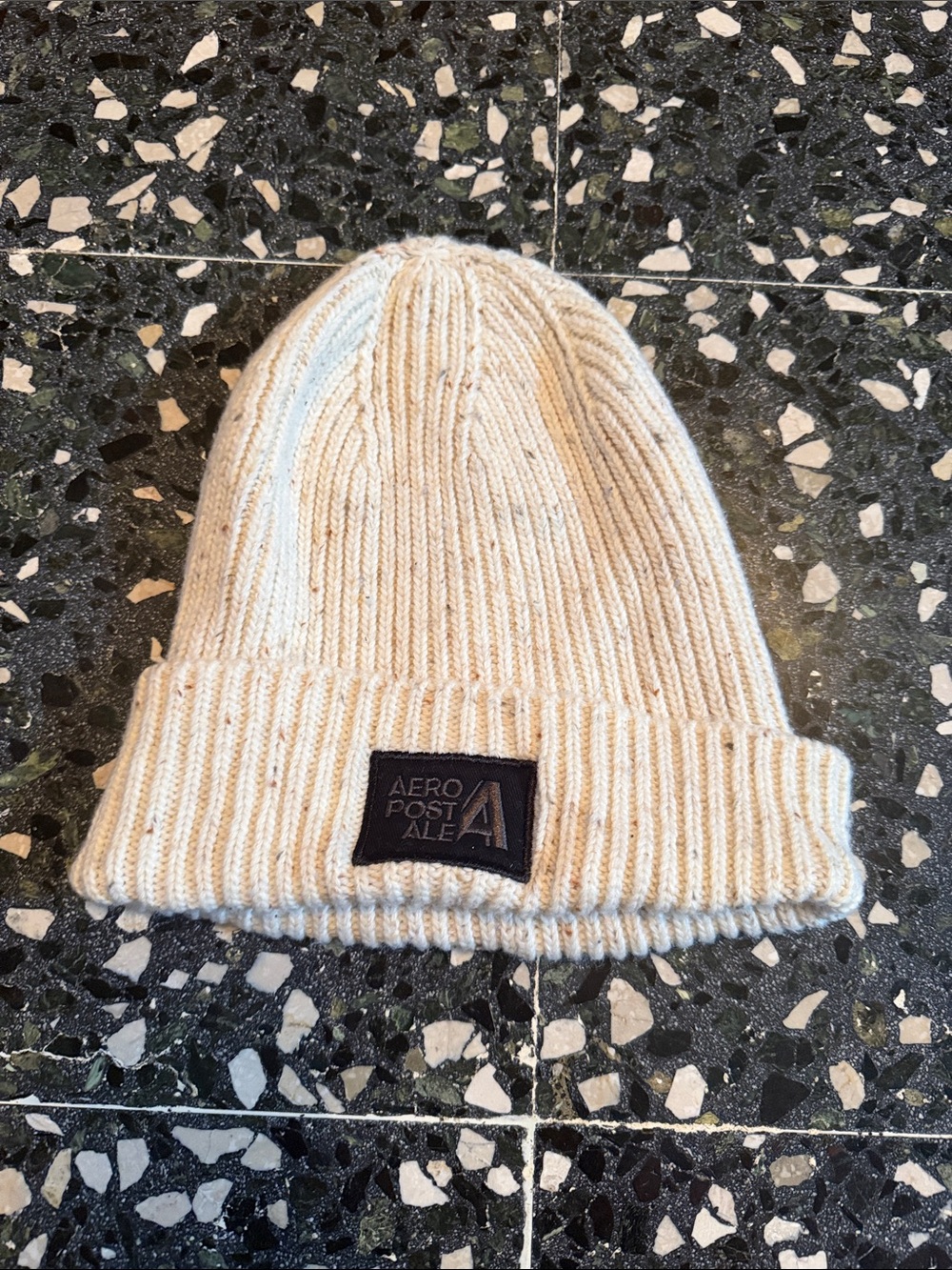 Aeropostale Kids Cream Speckled Knit Cuffed Beanie